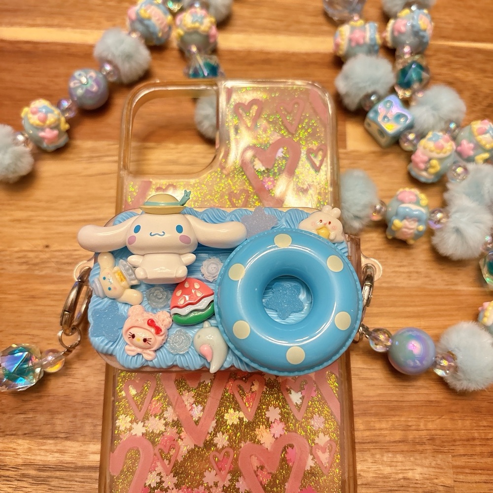 Handmade Kawaii Crossbody Strap With Cinnamoroll bean Phone Back Clip -mirror